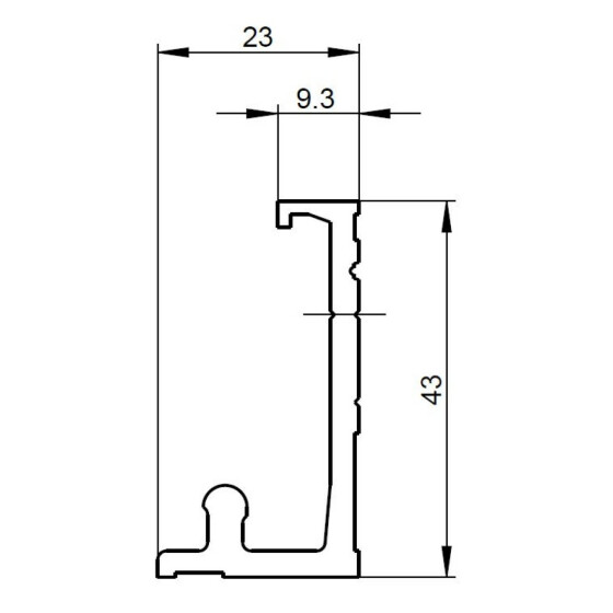 GU 966/200 Laufschiene 43 mm unten P 1213  Aluminium silber eloxiert L=2000 mm