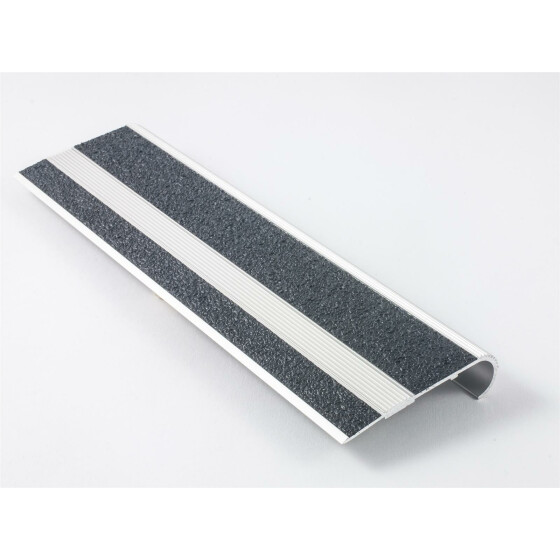 Ellen Treppenprofil TP69 mit zwei Decorstreifen, zum schrauben, Aluminium eloxiert, Alu-Oxid anthrazit, Breite 69mm x Höhe 17mm x Länge 1000mm x Stärke 3mm, Körnung 50