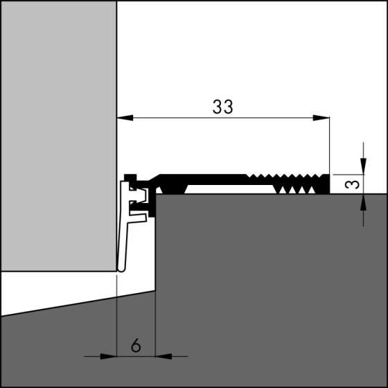Ellen Bodenschwellendichtung ANB 6 mit weich PVC-Lippe, zum schrauben, Aluminium blank, silber, Breite 33mm x Höhe 3mm x Länge 3000mm, Spaltenmaß max 6mm
