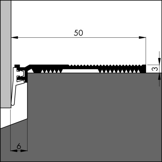 Ellen Bodenschwellendichtung ANB 7 mit weich PVC-Lippe silber  50x3x3000mm 0501112