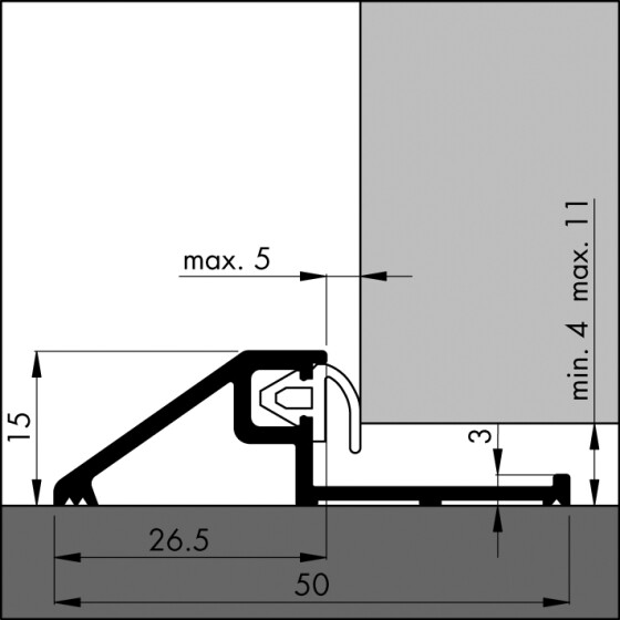 Ellen Türanschlagschiene AKW 2  mit hart-/weich PVC-Lippe 0501150