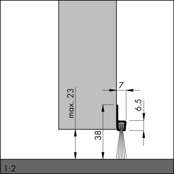 Ellen Türbodendichtung IBS 39 mit strapazierfähiger Bürste, zum schrauben, Aluminium, silber, Höhe 38mm x Länge 2500mm, Stärke 7mm, Bodenluft max 23mm, Bürstenhöhe 20mm