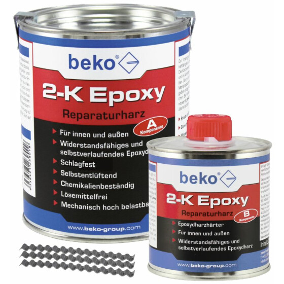 beko 2-K Epoxy Reparaturharz 1 kg betongrau inkl. Estrichklammern 6 x 70 mm, Beutel à 10 Stück 238 1 1000