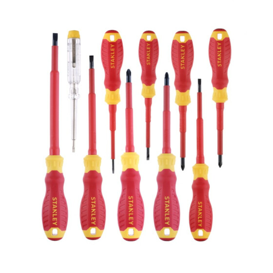 Qualitativ hochwertiges, 10-teiliges VDE Schraubendreher Set mit ergonomischem Soft-Grip Griff. STHT60032-0