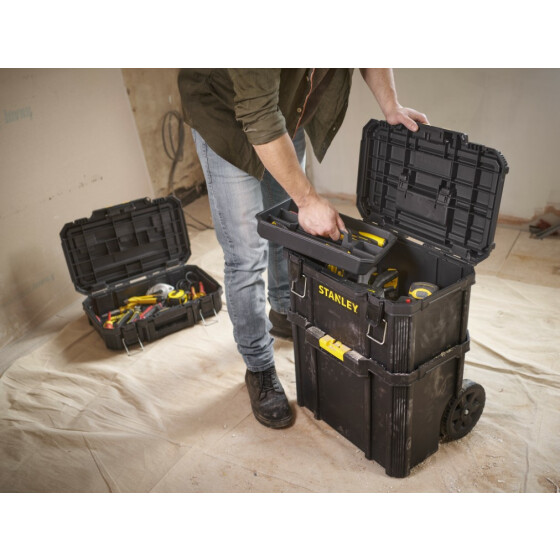 STANLEY Quiklink 3-teiliger Rolling Workshop mit gummierten 7  Rädern, Gesamtkapazität 45kg (80l) STST83319-1