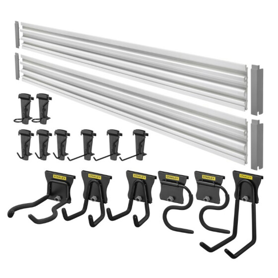 STANLEY Trackwalls Set, 20-teiliges Wandsystem inklusive Schienen und Haken für eine Vielzahl von Anwendungen STST22000-1