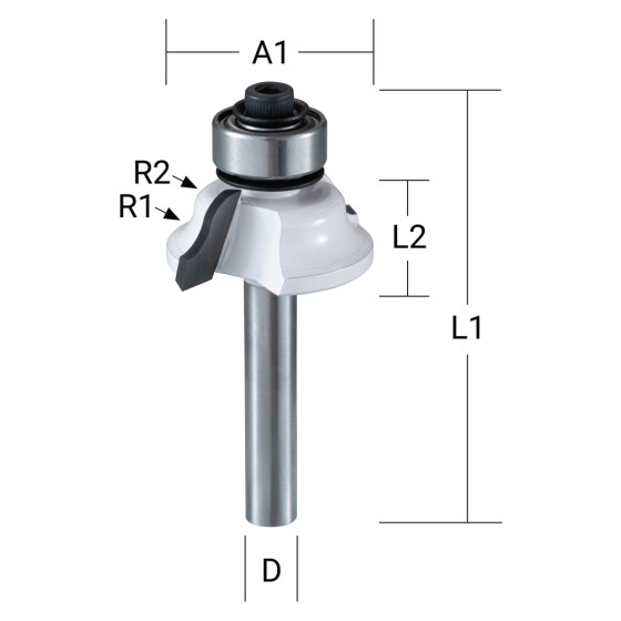 Makita Profilfräser römisch 28,6 mm Ø 6 mm Schaft Ø 28,6 mm Fräser 13 mm Arbeitslänge 55 mm Gesamtlänge R1= 4 mm D-48810