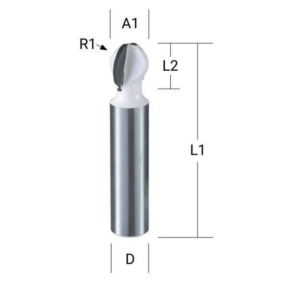 Makita Kugelfräser 12,7 mm Ø 8 mm Schaft Ø 12,7 mm Fräser 11,4 mm Arbeitslänge 44 mm Gesamtlänge R1= 6,4 mm D-48125