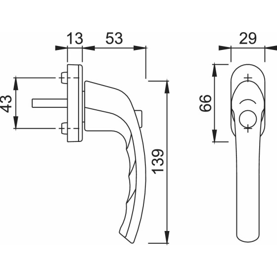 HOPPE-Aluminium-Dreh-/Kipp-Fenstergriff Tokyo 0710SV/U26 mit Druckknopf, selbstsperrend 37mm Stift RAL 9016 Verkehrsweiss 0710SV