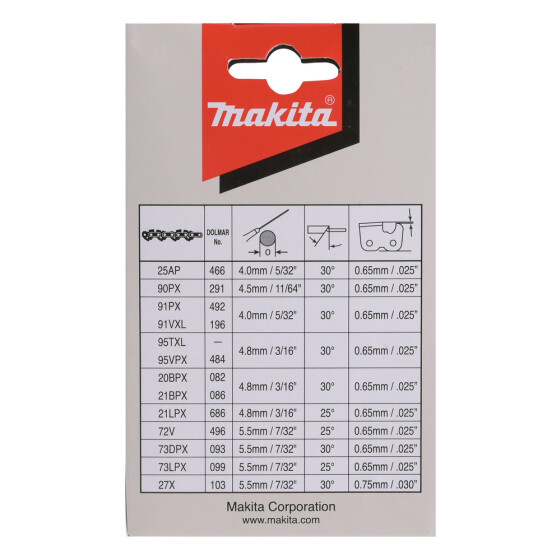 Makita Sägekette 91PX 45cm 91PX 62 TG 1,3 mm 3/8"LP 45 cm Chamfer Chisel 191H13-1