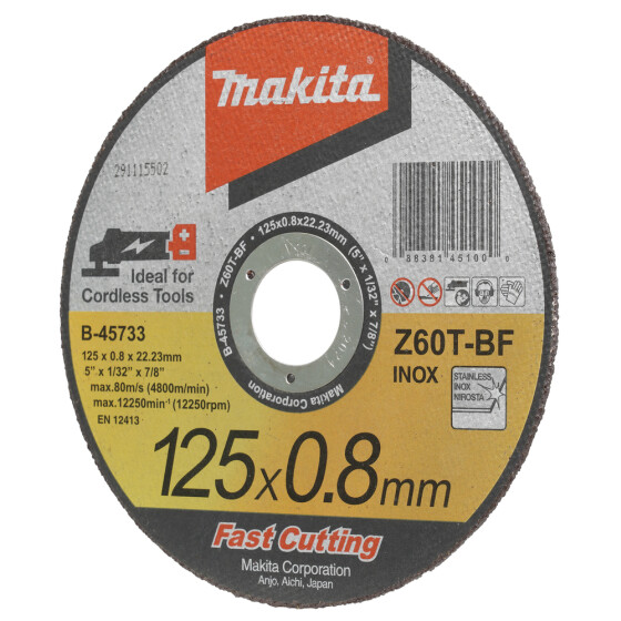 Makita Trennscheibe Ø 125 mm 0,8 mm 12 Stück Z60T-BF INOX B-45733-12