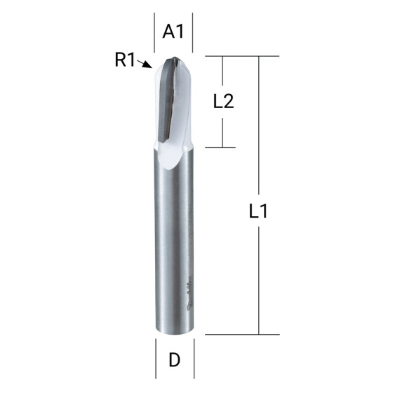 Makita Hohlkehlfräser 6,35 mm Ø 8 mm Schaft Ø 6,35 mm Fräser 6,35 mm Arbeitslänge 38 mm Gesamtlänge R1= 3,2 mm D-47977