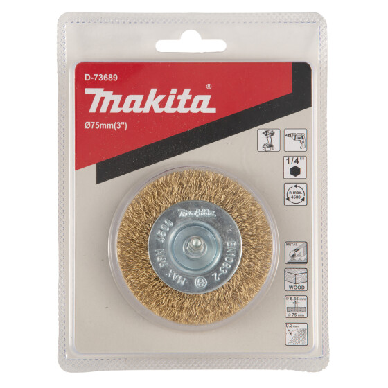 Makita Rundbürste Ø 75 mm gewellt verzinkt 1/4"-Sechskant D-73689