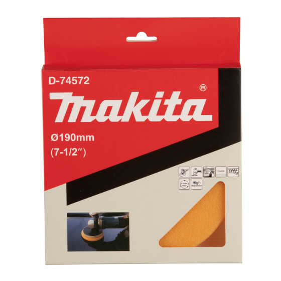 Makita Polierpad orange Ø 190 mm Klett weich flach grob 30 mm D-74572