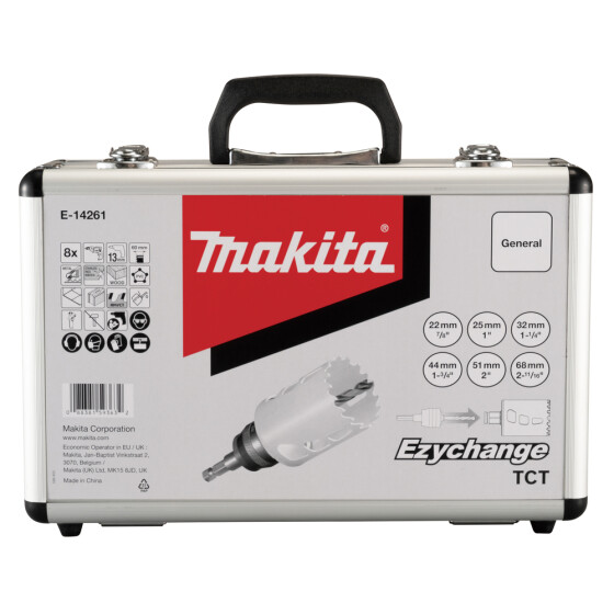 Makita EZYCHANGE TCT Lochsägen-Set 8-teilig 8-tlg. HM/CT Verzahnung Ø 22-68 mm Schnitttiefe 60 mm Holz/Edelstahl/Kunststoff/Kalksandstein E-14261