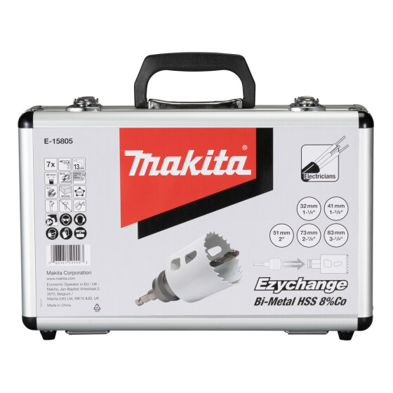 Makita EZYCHANGE Lochsägen-Set Elektriker 7-teilig HSS-BiM 7-tlg. Ø 32-83 mm Schnitttiefe 44 mm Holz/Edelstahl/Kunststoff E-15805