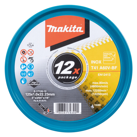 Makita Trennscheibe Ø 125 mm 1,0 mm 12 Stück A60V-BF INOX E-17120-12