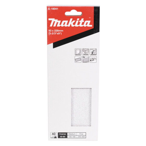 Makita Schleifpapier P40 93x228mm 93x228 mm Körnung P40 ungelocht 10 Stück E-18041