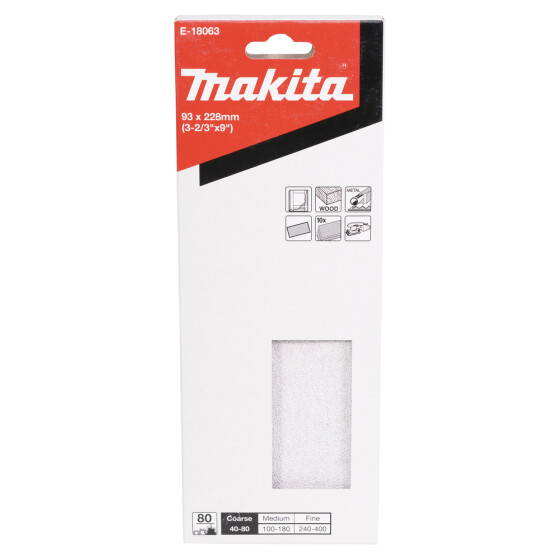 Makita Schleifpapier P80 93x228mm 93x228 mm Körnung P80 ungelocht 10 Stück E-18063