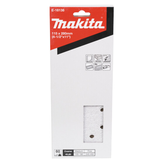 Makita Schleifpapier P60 115x280mm gelocht 115x280 mm Körnung P60 14 Loch 10 Stück E-18138