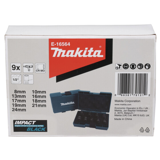 Makita IMPACT BLACK Schlagnuss-Set 9-tlg. 1/2" 9-teilig 1/2" Impact Black E-16564