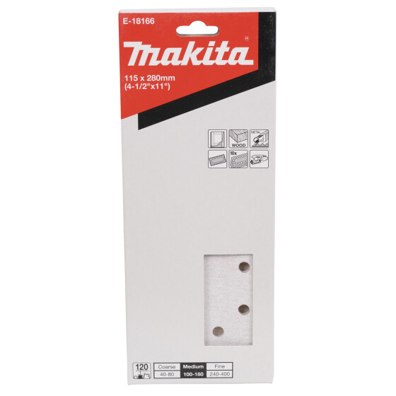 Makita Schleifpapier P120 115x280mm gelocht 115x280 mm Körnung P120 14 Loch 10 Stück E-18166