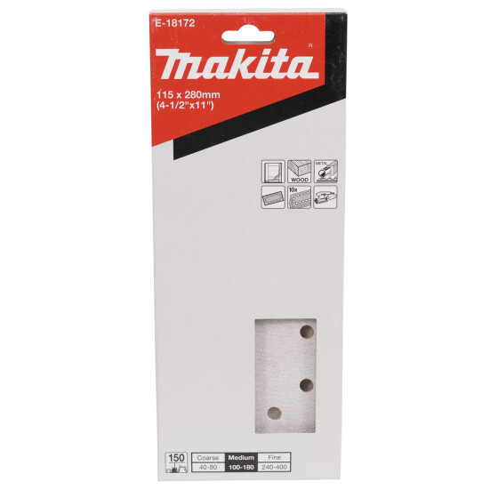 Makita Schleifpapier P150 115x280mm gelocht 115x280 mm Körnung P150 14 Loch 10 Stück E-18172