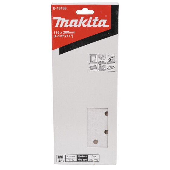 Makita Schleifpapier P180 115x280mm gelocht 115x280 mm Körnung P180 14 Loch 10 Stück E-18188