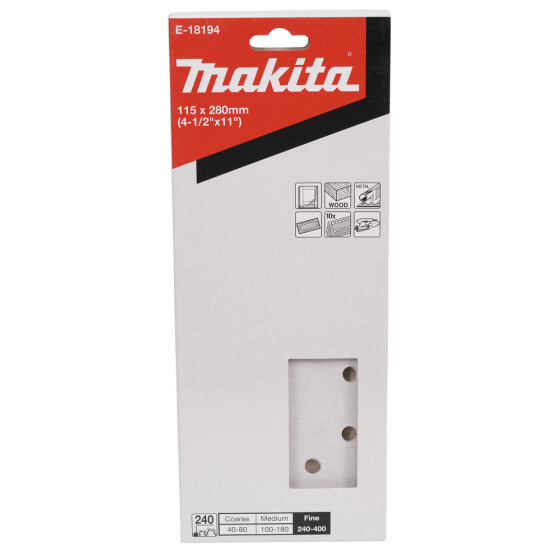 Makita Schleifpapier P240 115x280mm gelocht 115x280 mm Körnung P240 14 Loch 10 Stück E-18194