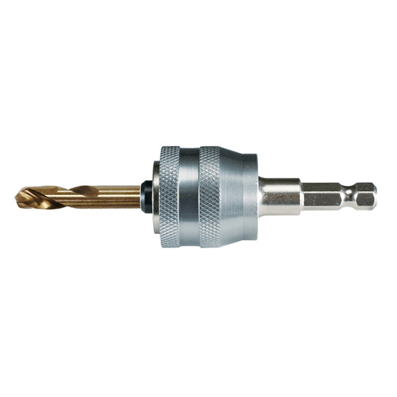 Makita Lochsägen Adapter EZYCHANGE + HSS-Co Zentrierbohrer für dünne Bleche 3/8"-Sechskantaufnahme 65 mm lang inkl. HSS-Co Zenrierbohrer E-20498