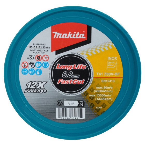 Makita Trennscheibe INOX 115x0,8 mm Ø 115 mm 0,8 mm 12 Stück Z60V-BF INOX E-22947-12