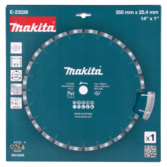 Makita Diamanttrennscheibe 355mm Ø 355 mm 2,8 mm Schnittstärke Nass und trocken Beton E-23226