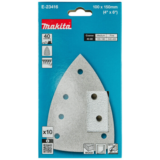 Makita Schleifpapier A40 100x150mm Klett 100x150 mm Körnung A40 Klett 7 Loch 10 Stück E-23416