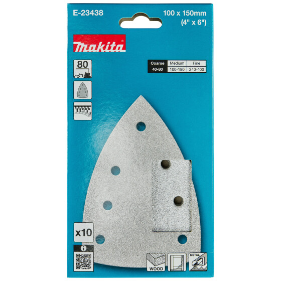 Makita Schleifpapier A80 100x150mm Klett 100x150 mm Körnung A80 Klett 7 Loch 10 Stück E-23438