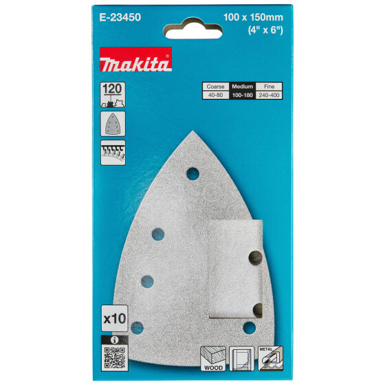 Makita Schleifpapier A120 100x150mm Klett 100x150 mm Körnung A120 Klett 7 Loch 10 Stück E-23450