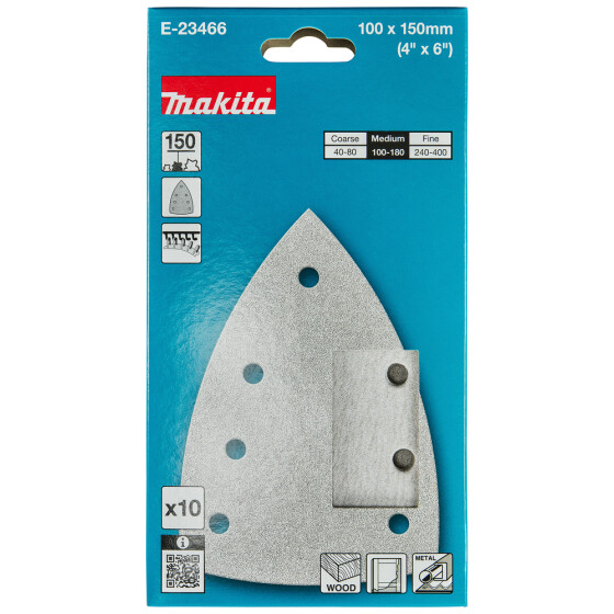 Makita Schleifpapier A150 100x150mm Klett 100x150 mm Körnung A150 Klett 7 Loch 10 Stück E-23466