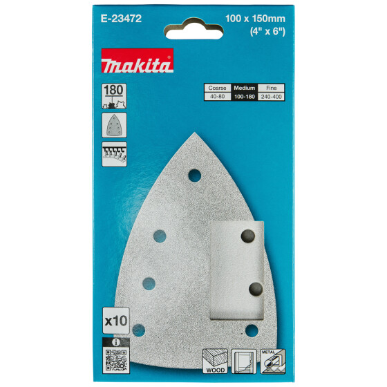 Makita Schleifpapier A180 100x150mm Klett 100x150 mm Körnung A180 Klett 7 Loch 10 Stück E-23472