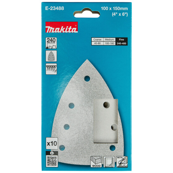 Makita Schleifpapier A240 100x150mm Klett 100x150 mm Körnung A240 Klett 7 Loch 10 Stück E-23488