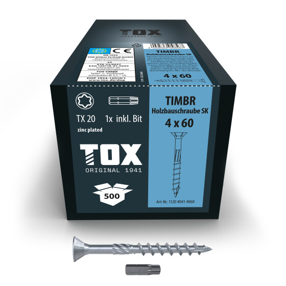 TOX Holzbauschraube blau verzinkt TX20 TIMBR 4,0 x 60 SK (500 Stk.)