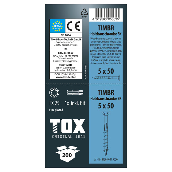 TOX Holzbauschraube blau verzinkt TX25 TIMBR 5,0 x 50 SK (200 Stk.)