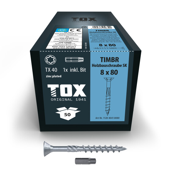 TOX Holzbauschraube blau verzinkt TX40 TIMBR 8,0 x 80 SK (50 Stk.)