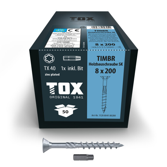 TOX Holzbauschraube blau verzinkt TX40 TIMBR  8,0 x 200 SK (50 Stk.)