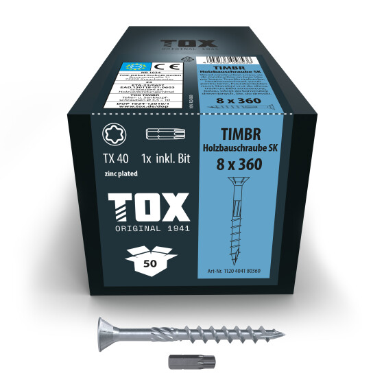 TOX Holzbauschraube blau verzinkt TX40 TIMBR  8,0 x 360 SK (50 Stk.)