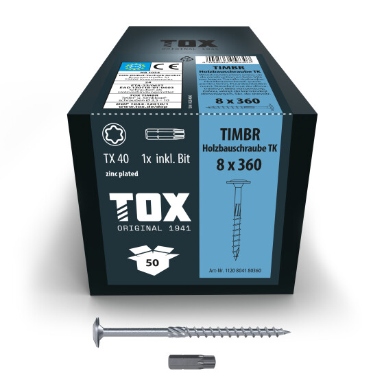 TOX Holzbauschraube blau verzinkt TX40 TIMBR 8,0 x 360 TK (50 Stk.)