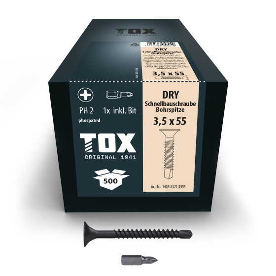 TOX Schnellbauschraube Feingewinde mit Bohrspitze PH2 DRY 3,5 x 55 BS (500 Stk.)