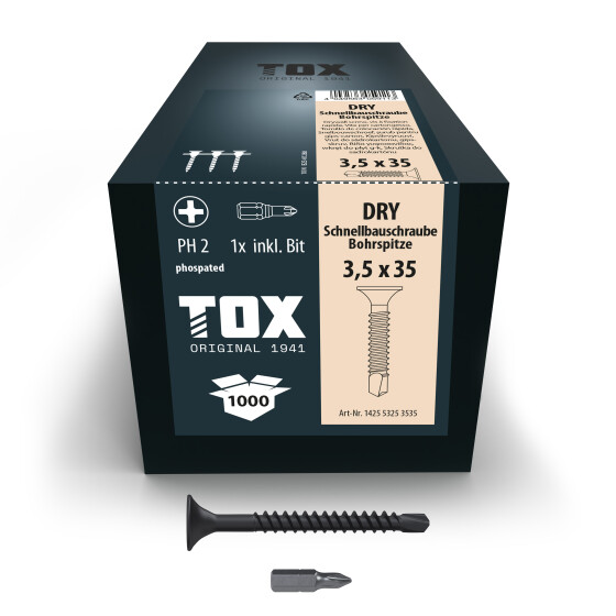 TOX Schnellbauschraube Feingewinde mit Bohrspitze PH2 DRY  3,5 x 35 BS (1000 magaz.)