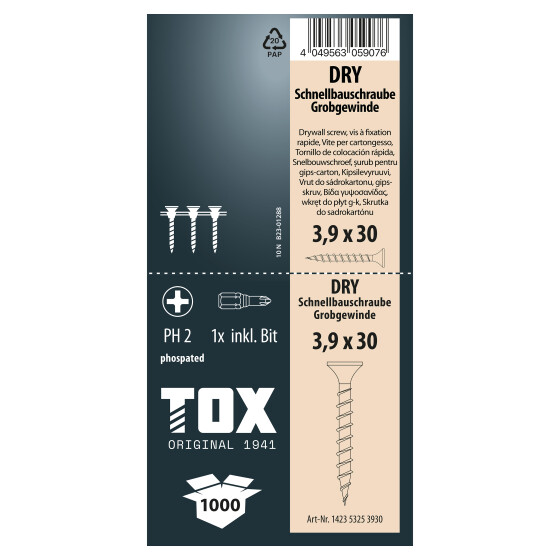 TOX Schnellbauschraube Grobgewinde magaziniert PH2 DRY 3,9 x 30 GG (1000 magaz.)