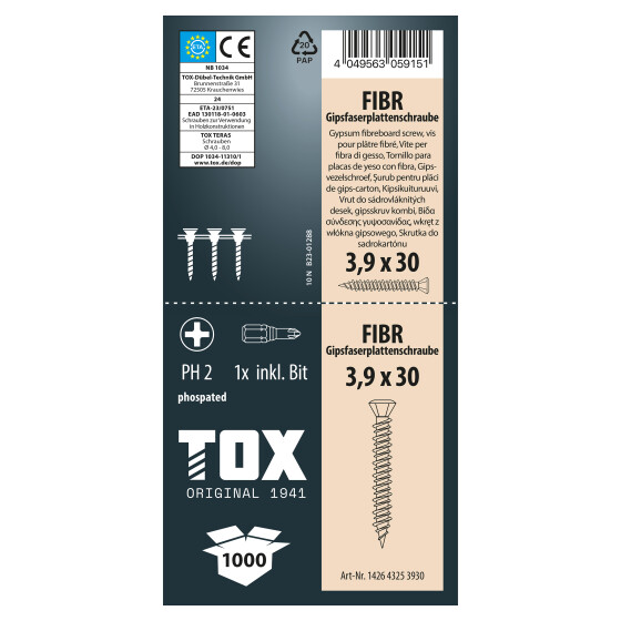 TOX Gipsfaserplattenschraube magaziniert PH2 FIBR 3,9 x 30 GFP (1000 magaz.)