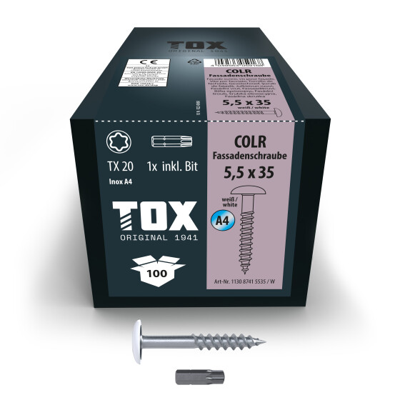 TOX Fassadenschraube A4 (weiß RAL9010) TX20 COLR 5,5 x 35  (100 Stk.)