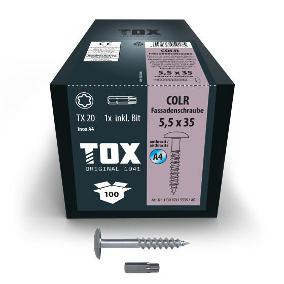 TOX Fassadenschraube A4 (anthrazitgrau RAL7016)  TX20 COLR 5,5 x 35  (100 Stk.)